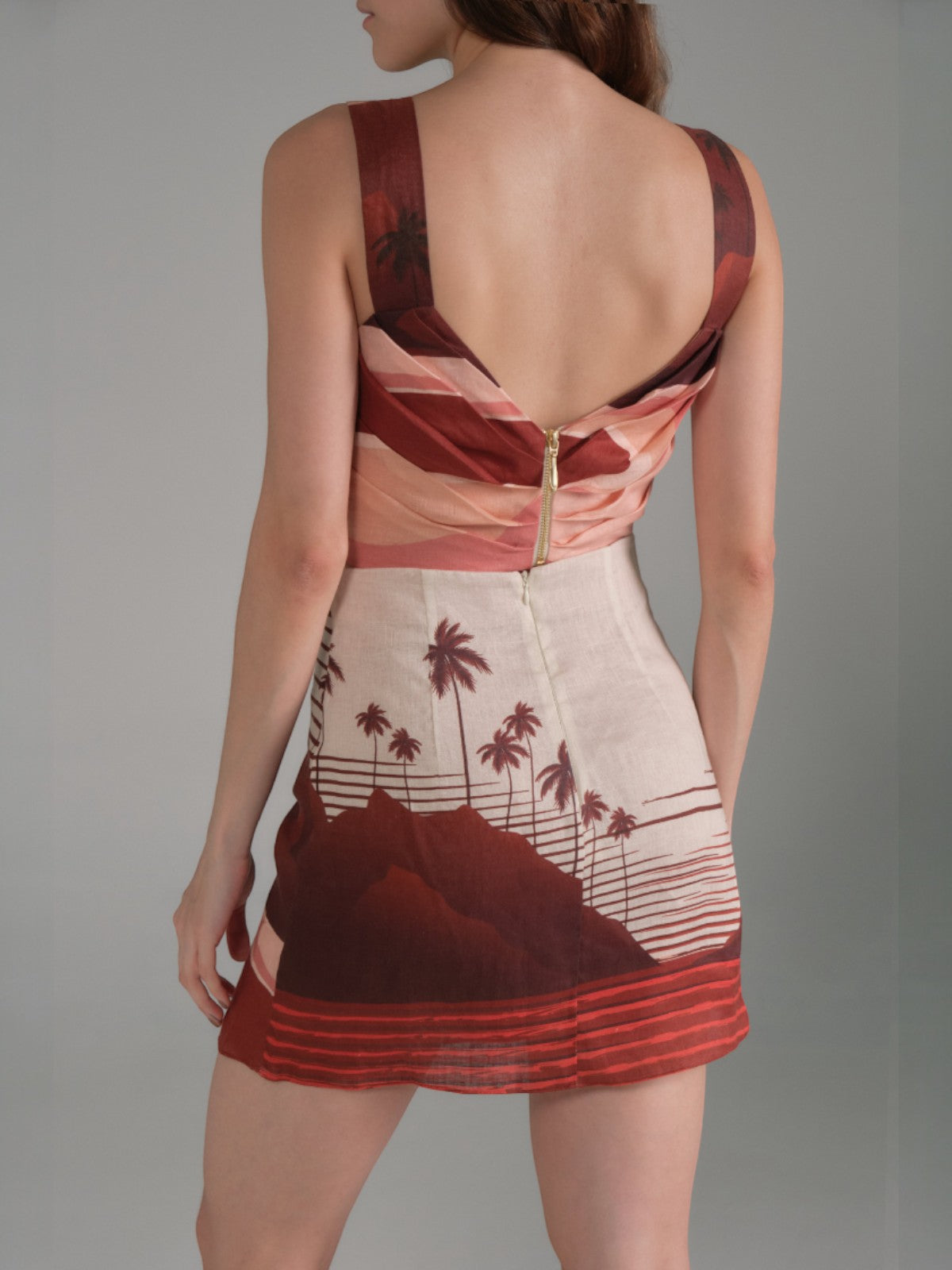 Carmelita Linen Mini Skirt | Red Tropical Landscape Carmelita Linen Mini Skirt | Red Tropical Landscape