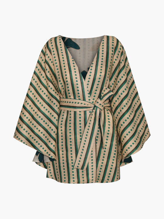 Cavalo Linen Poncho | Aquamarine Palms/Green Stripes
