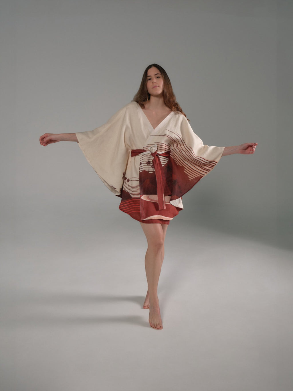 Cavalo Linen Poncho | Red Tropical Landscape