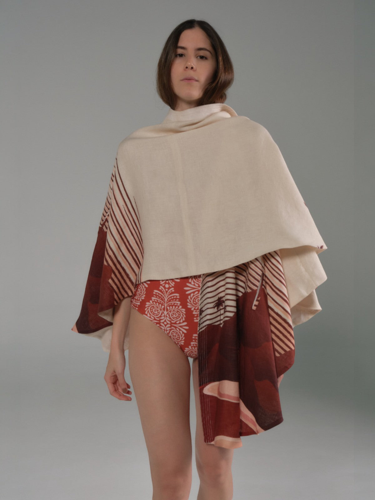 Cavalo Linen Poncho | Red Tropical Landscape Cavalo Linen Poncho | Red Tropical Landscape