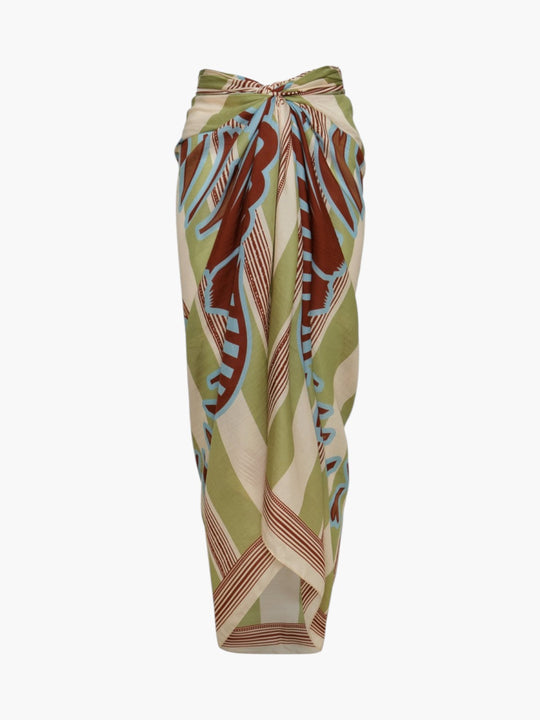 De La Falaise Cotton Silk Sarong | Sage Ornament Stripes