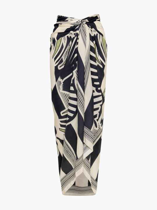 De La Falaise Cotton Silk Sarong | Navy Ornament Stripes