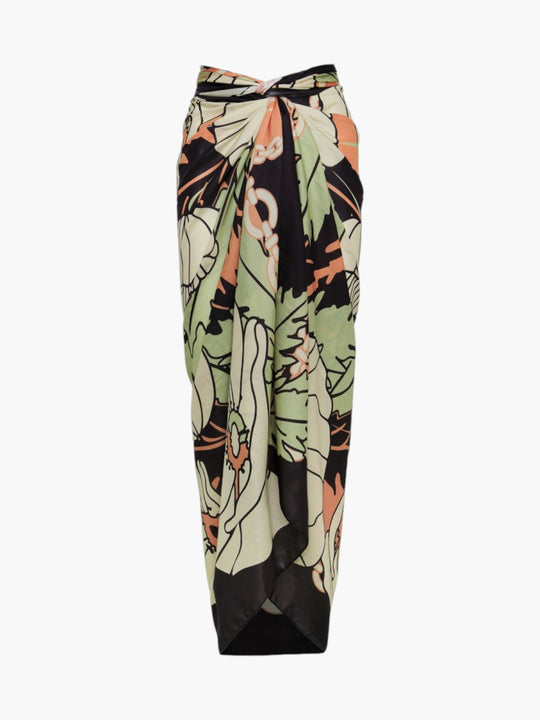 De La Falaise Cotton Silk Sarong | Navy/Sage Gladiolos Garden