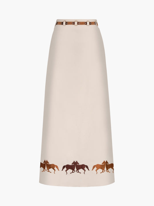 El Carmen Embroidered Canvas Midi Skirt | Ivory