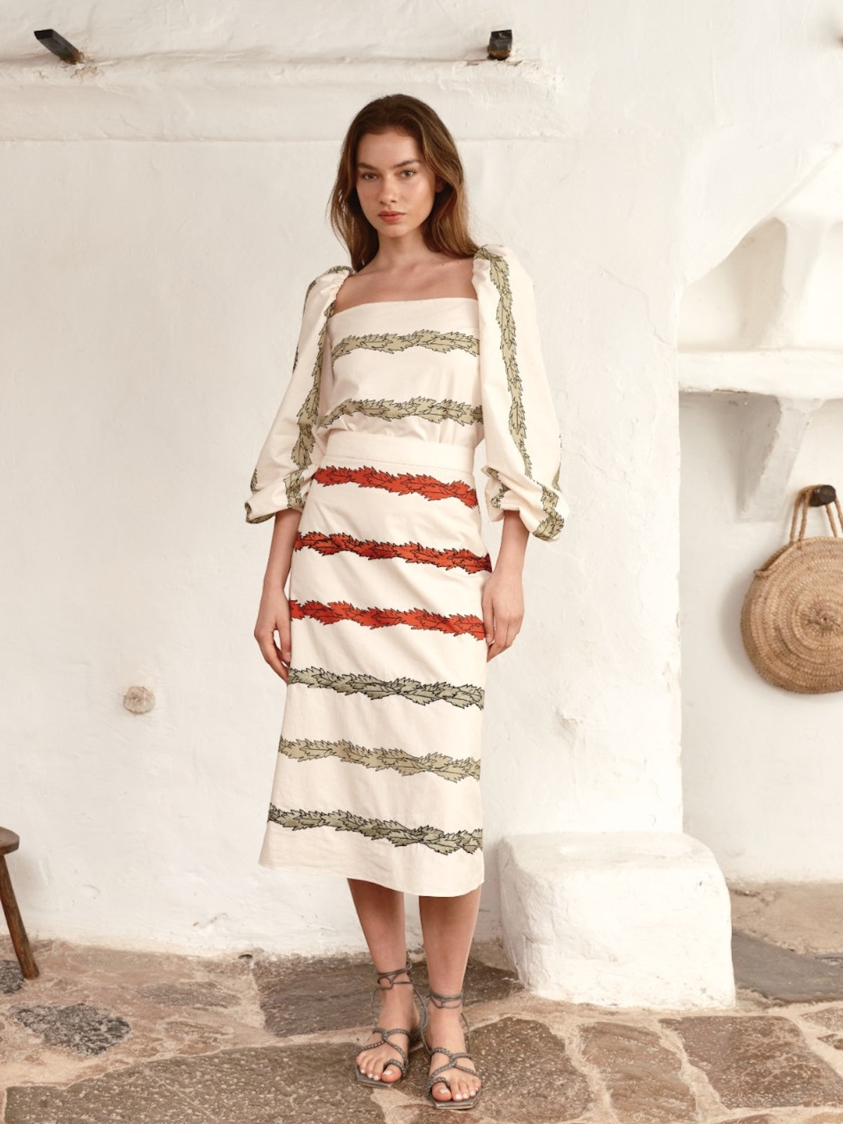 El Carmen Embroidered Cotton Midi Skirt | Ivory Striped Helechos El Carmen Embroidered Cotton Midi Skirt | Ivory Striped Helechos