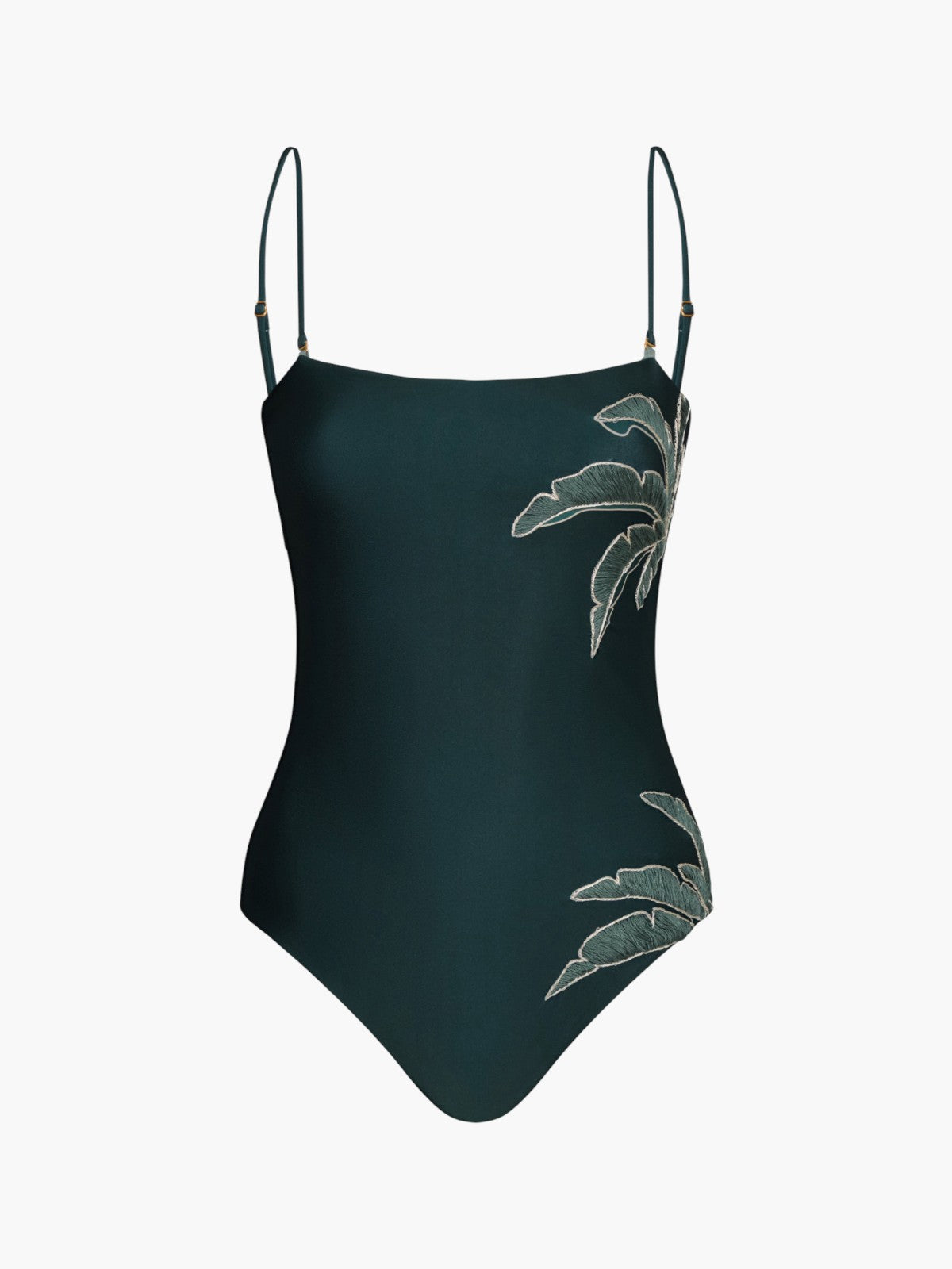 Esteros Hand Embroidered One Piece | Aquamarine Palms/Metallic Mint Esteros Hand Embroidered One Piece | Aquamarine Palms/Metallic Mint