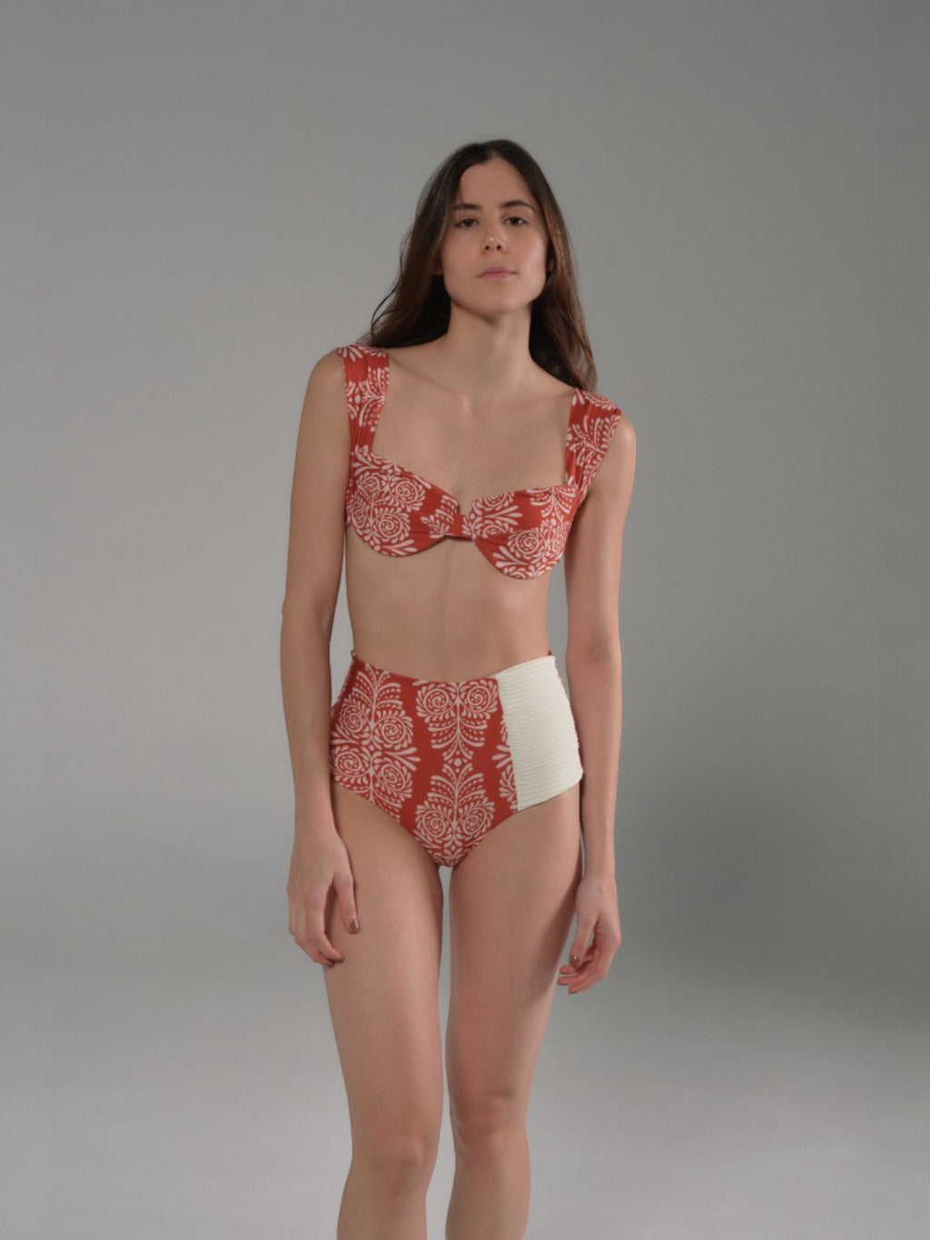 Frida Bottom | Red Arabesque/Orange Stripes