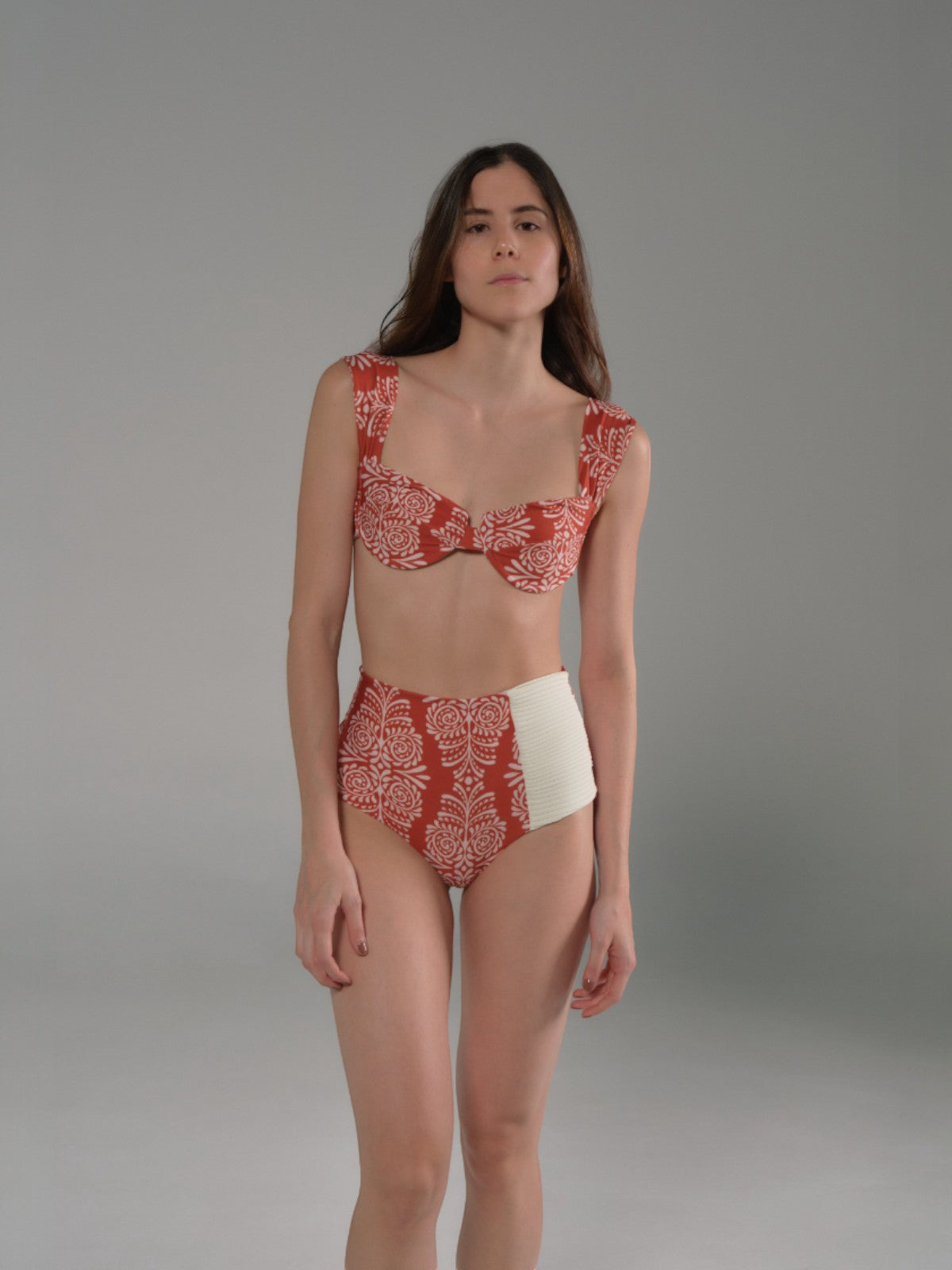 Frida Bottom | Red Arabesque/Orange Stripes
