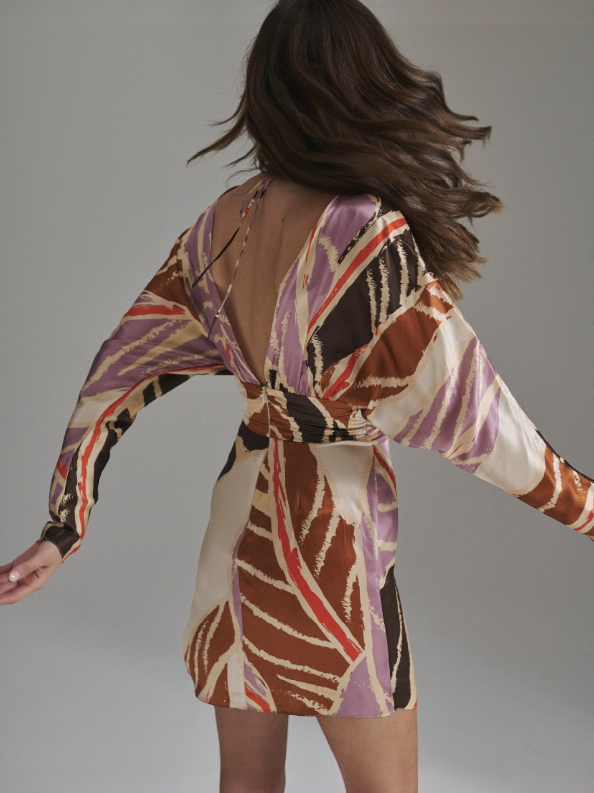 Grecia Satin Silk Mini Dress | Lilac Platanera Leaves Grecia Satin Silk Mini Dress | Lilac Platanera Leaves