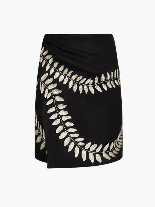 Guainia Embroidered Linen Mini Skirt | Black