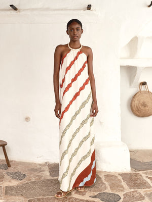 Ipanema Cotton Maxi Dress | Ivory Striped Helechos Ipanema Cotton Maxi Dress | Ivory Striped Helechos