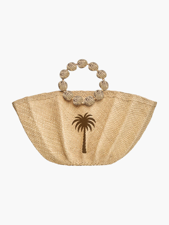 Iraca Palm Embroidered Tote Mini | Natural & Brown