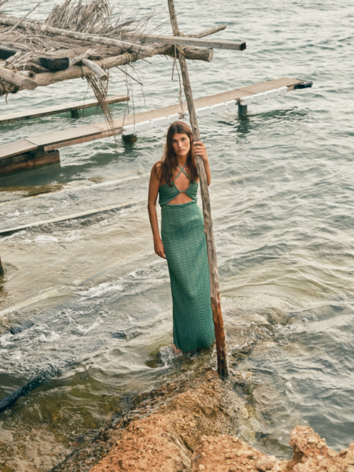 Josefina Shiny Jersey Maxi Dress | Emerald Mini Scales Josefina Shiny Jersey Maxi Dress | Emerald Mini Scales