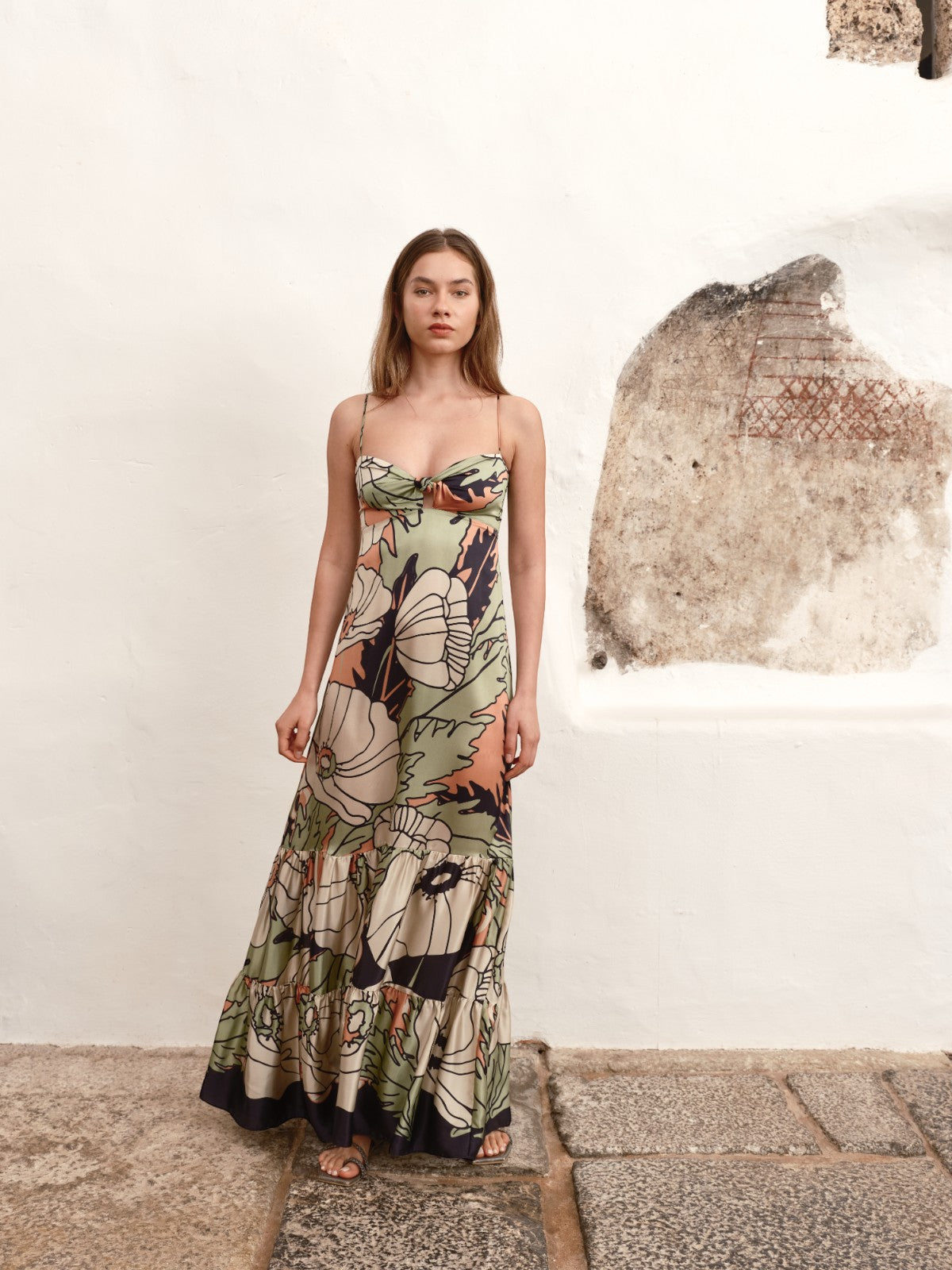 Julieta Satin Silk Maxi Dress | Sage Gladiolos Garden Julieta Satin Silk Maxi Dress | Sage Gladiolos Garden