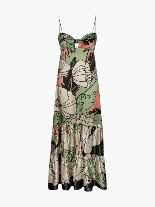 Julieta Satin Silk Maxi Dress | Sage Gladiolos Garden