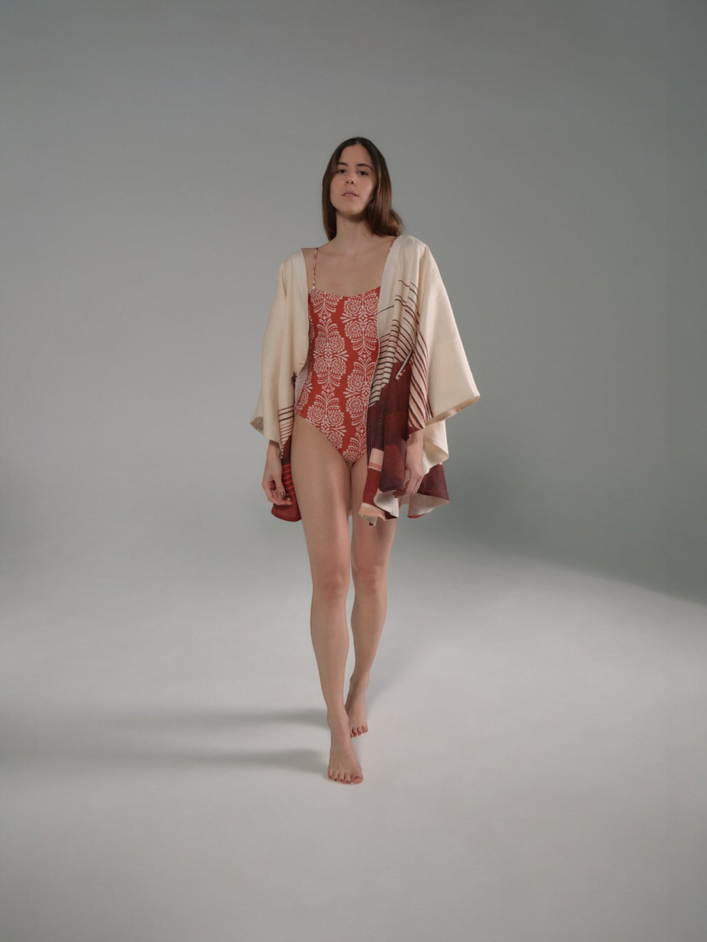 Las Balsas One Piece | Red Arabesque/Orange Stripes