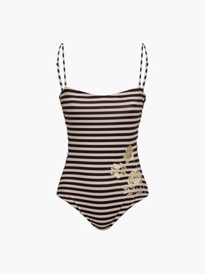 Las Balsas Embroidered One Piece | Black & White Stripes Las Balsas Embroidered One Piece | Black & White Stripes
