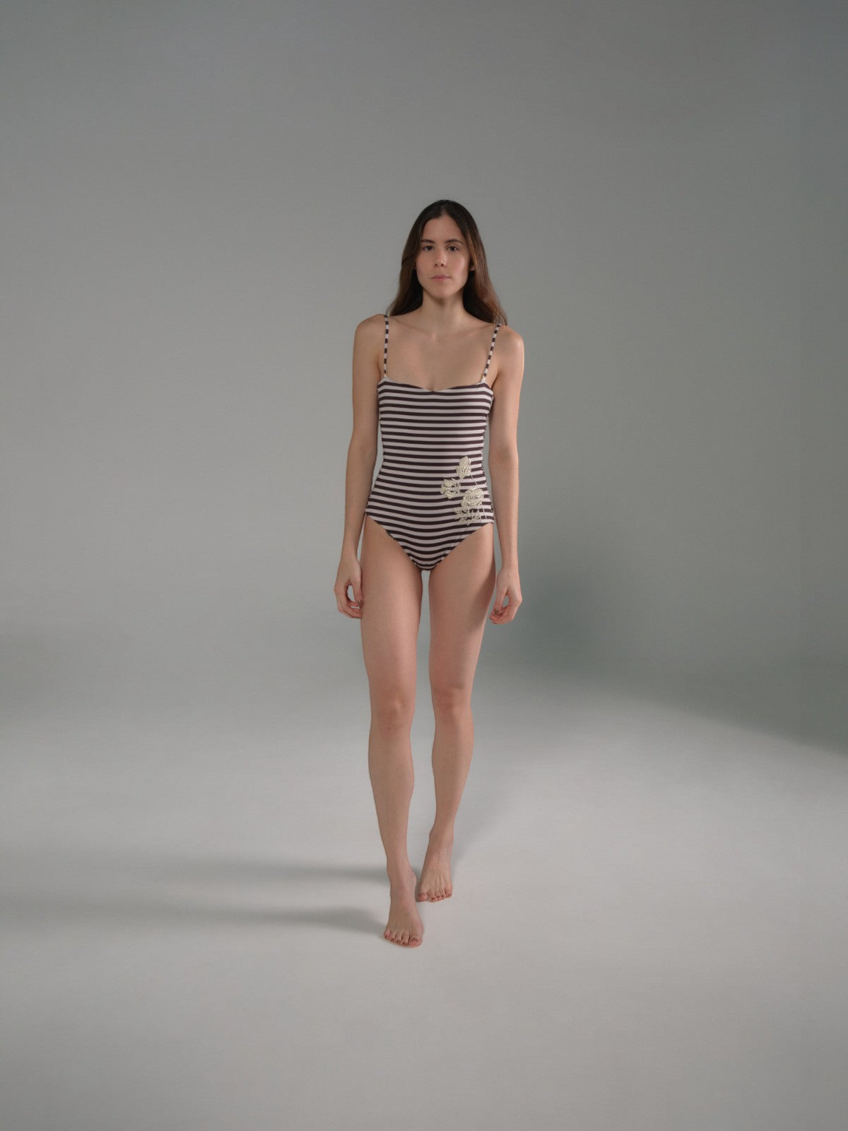 Las Balsas Embroidered One Piece | Black & White Stripes Las Balsas Embroidered One Piece | Black & White Stripes