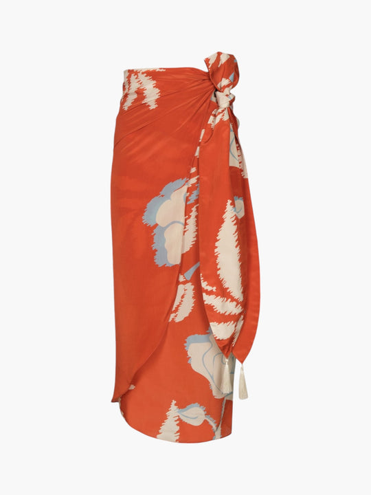 Mapara Crepe Chine Skirt | Orange Gladiolos