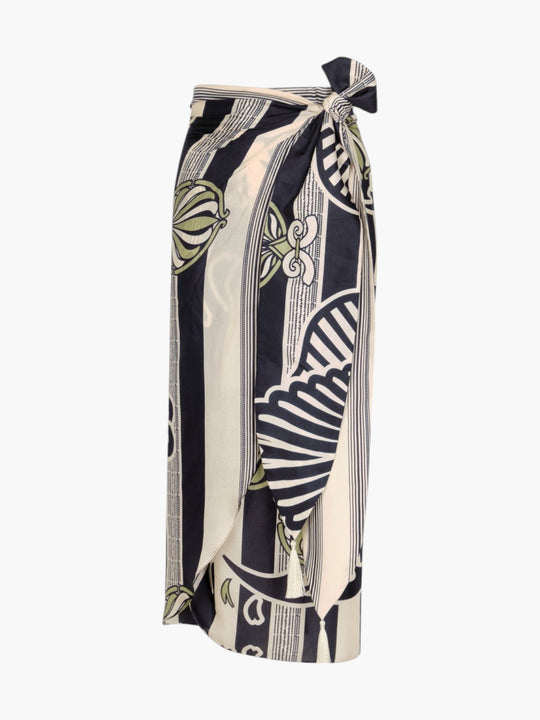 Mapara Cotton Silk Skirt | Navy Ornament Stripes