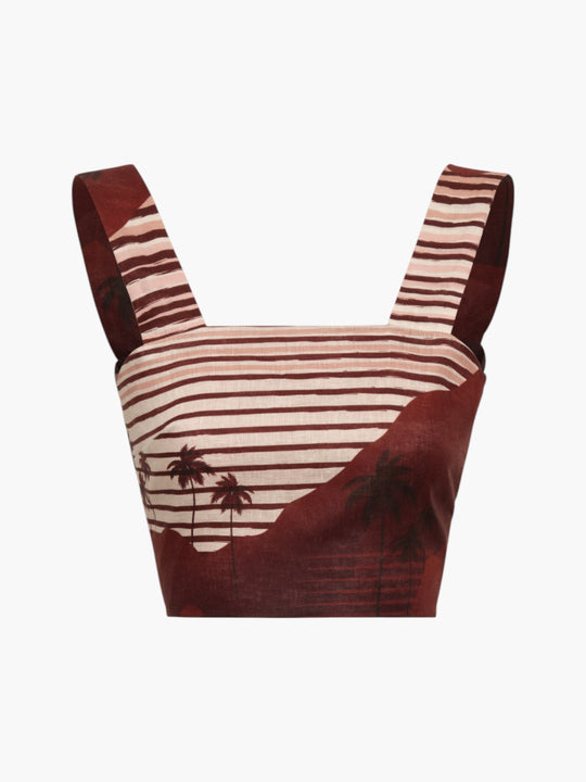 Marimba Linen Top | Red Tropical Landscape