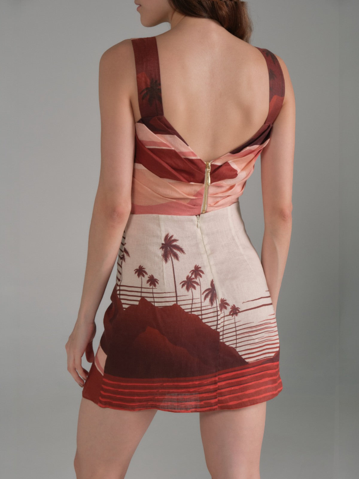 Marimba Linen Top | Red Tropical Landscape Marimba Linen Top | Red Tropical Landscape