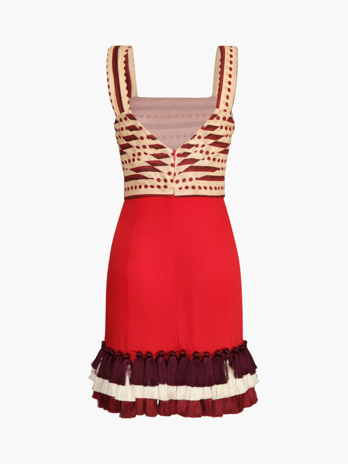 Micaela Linen Mini Dress | Red Stripes & Handmade Wine Tassels Micaela Linen Mini Dress | Red Stripes & Handmade Wine Tassels