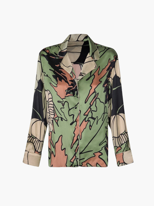 Noches De Luna Satin Silk Shirt | Sage Gladiolos Garden