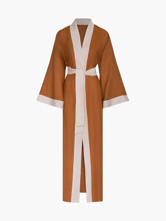 Rafaela Linen Kaftan | Brown & Ivory