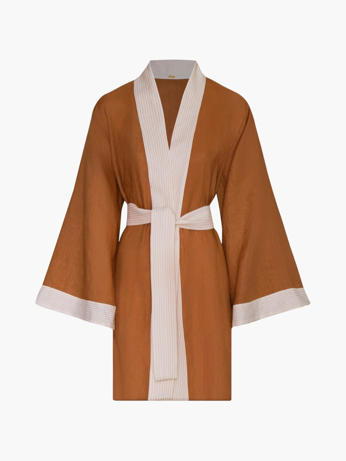 Rafaela Mini Linen Kaftan | Brown & Ivory Rafaela Mini Linen Kaftan | Brown & Ivory