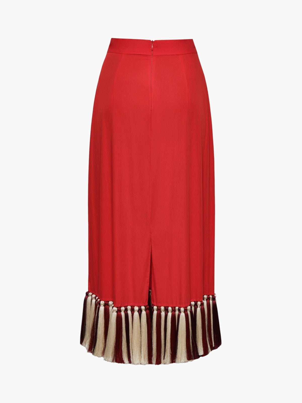 Rocio Cotton Midi Skirt | Red & Handmade Wine Tassels Rocio Cotton Midi Skirt | Red & Handmade Wine Tassels