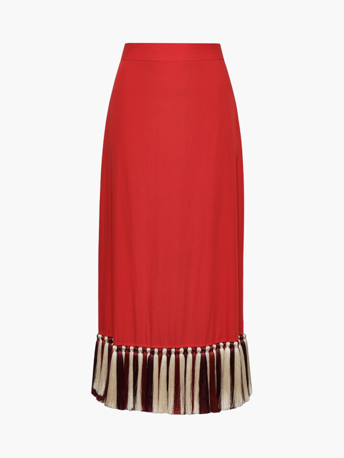 Rocio Cotton Midi Skirt | Red & Handmade Wine Tassels Rocio Cotton Midi Skirt | Red & Handmade Wine Tassels