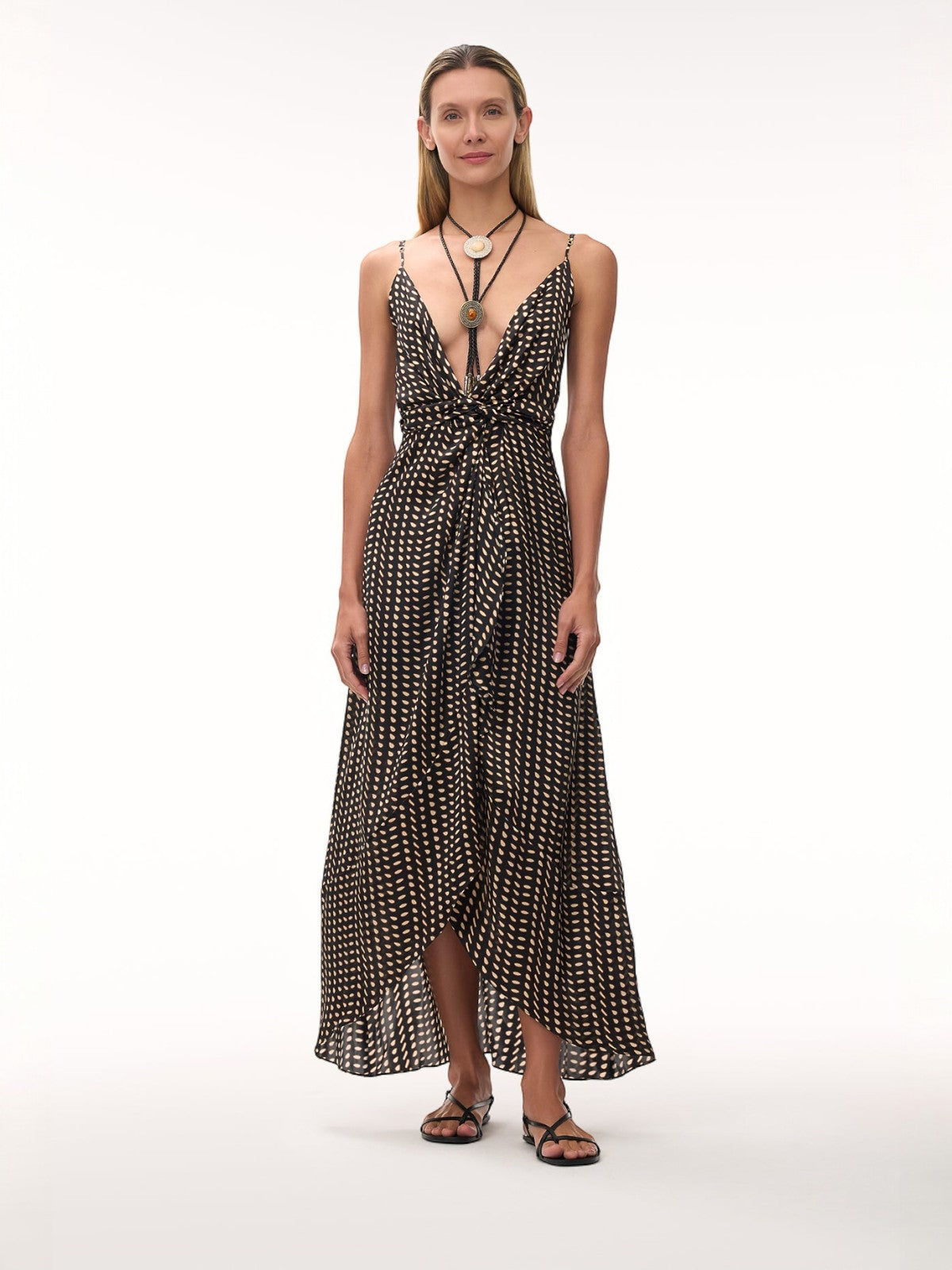 Sabina Satin Silk Midi Dress | Black & Ivory Seeds Sabina Satin Silk Midi Dress | Black & Ivory Seeds