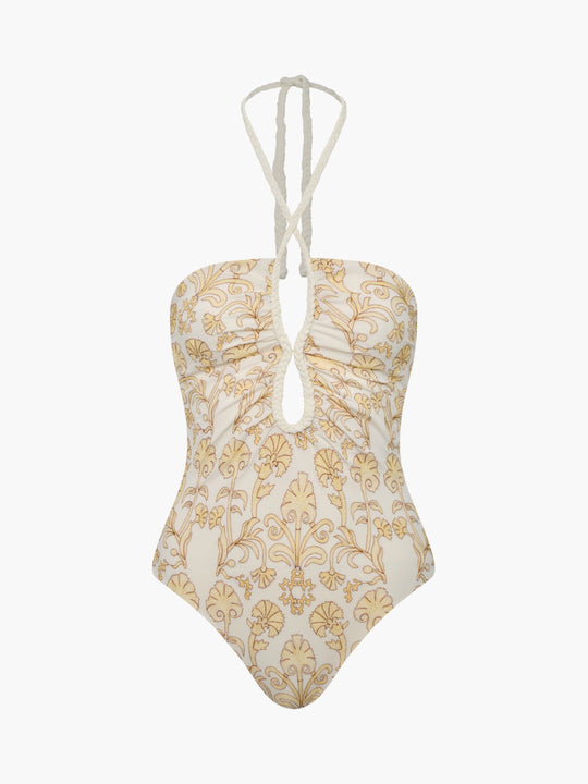 Saint Tropez Embroidered One Piece | Yellow Flowers/Ivory