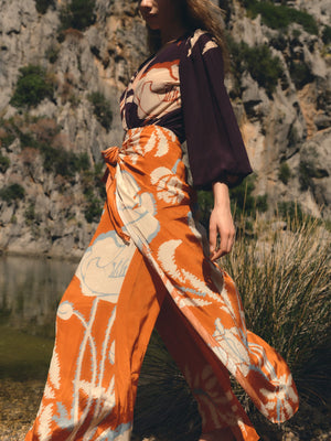 La Bamba Crepe Chine Pants | Orange Gladiolos La Bamba Crepe Chine Pants | Orange Gladiolos