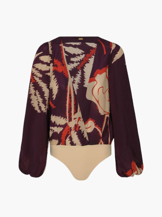 Sambale Crepe Chine Bodysuit | Purple Gladiolos