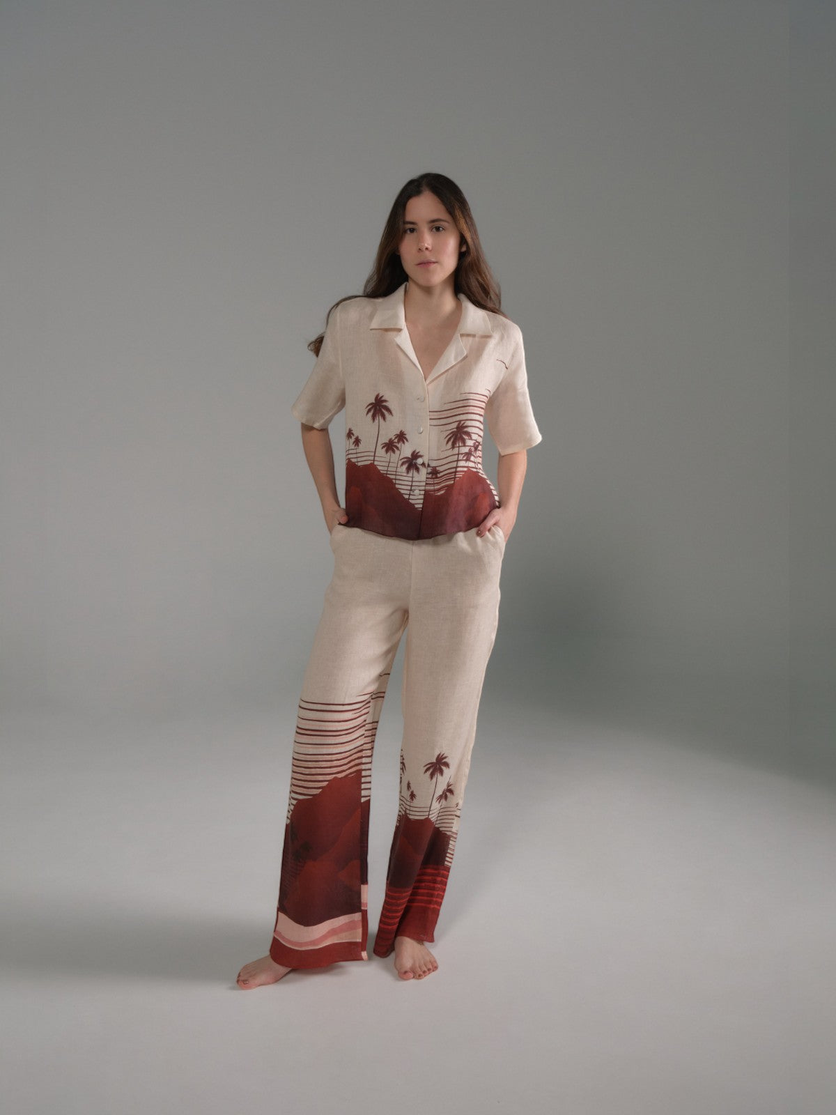 San Benito Linen Pants | Red Tropical Landscape San Benito Linen Pants | Red Tropical Landscape