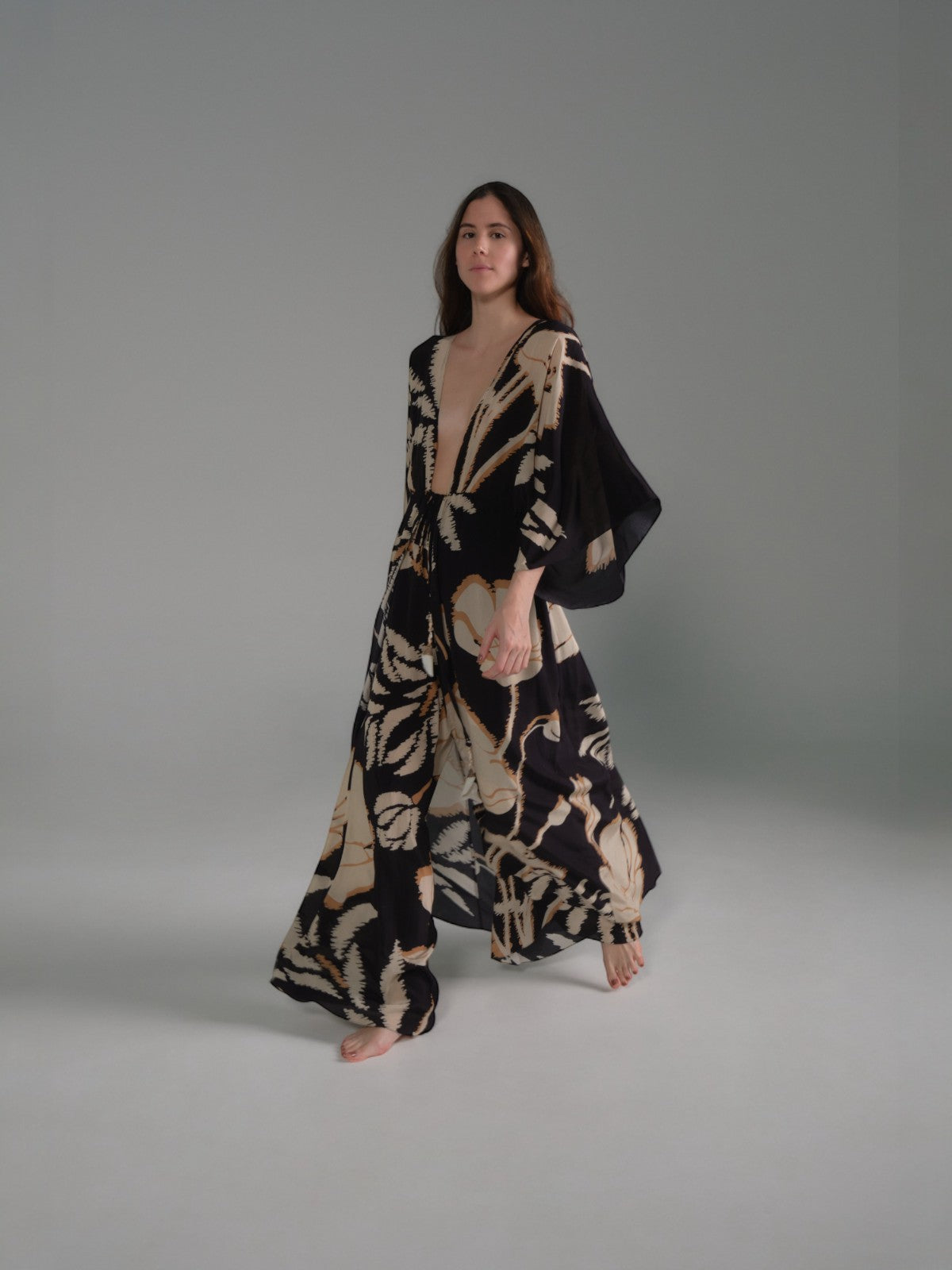 San Cipriano Crepe Chine Tunic | Black/Beige Gladiolos San Cipriano Crepe Chine Tunic | Black/Beige Gladiolos