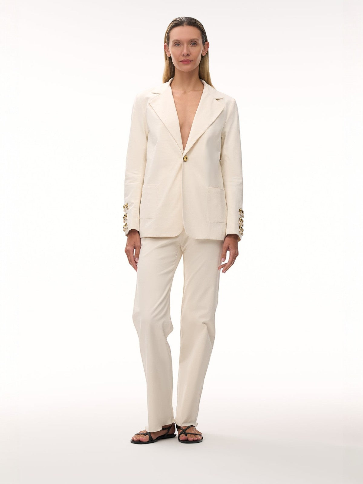Santo Tomas Embroidered Canvas Blazer | Ivory