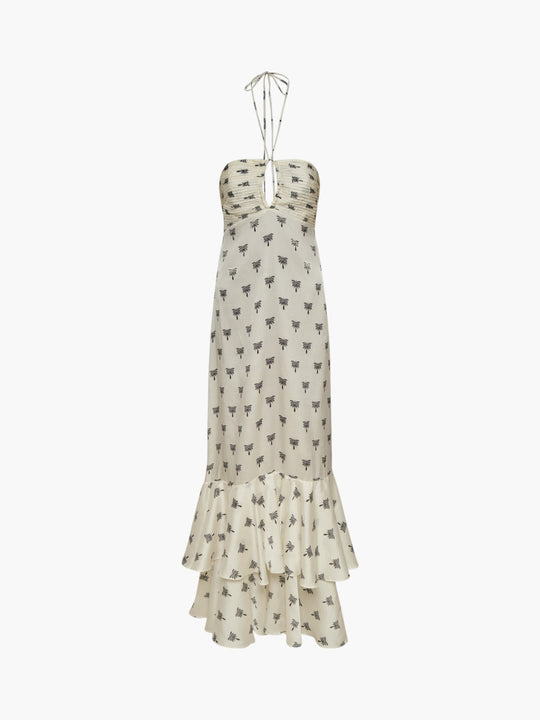 Sevillana Martellato Silk Maxi Dress | Ivory/Black Polka Palms