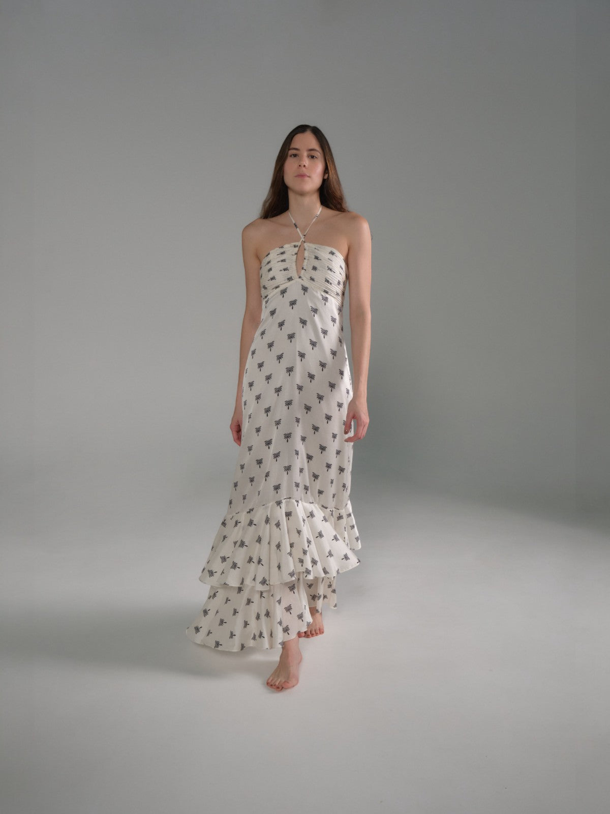 Sevillana Martellato Silk Maxi Dress | Ivory/Black Polka Palms