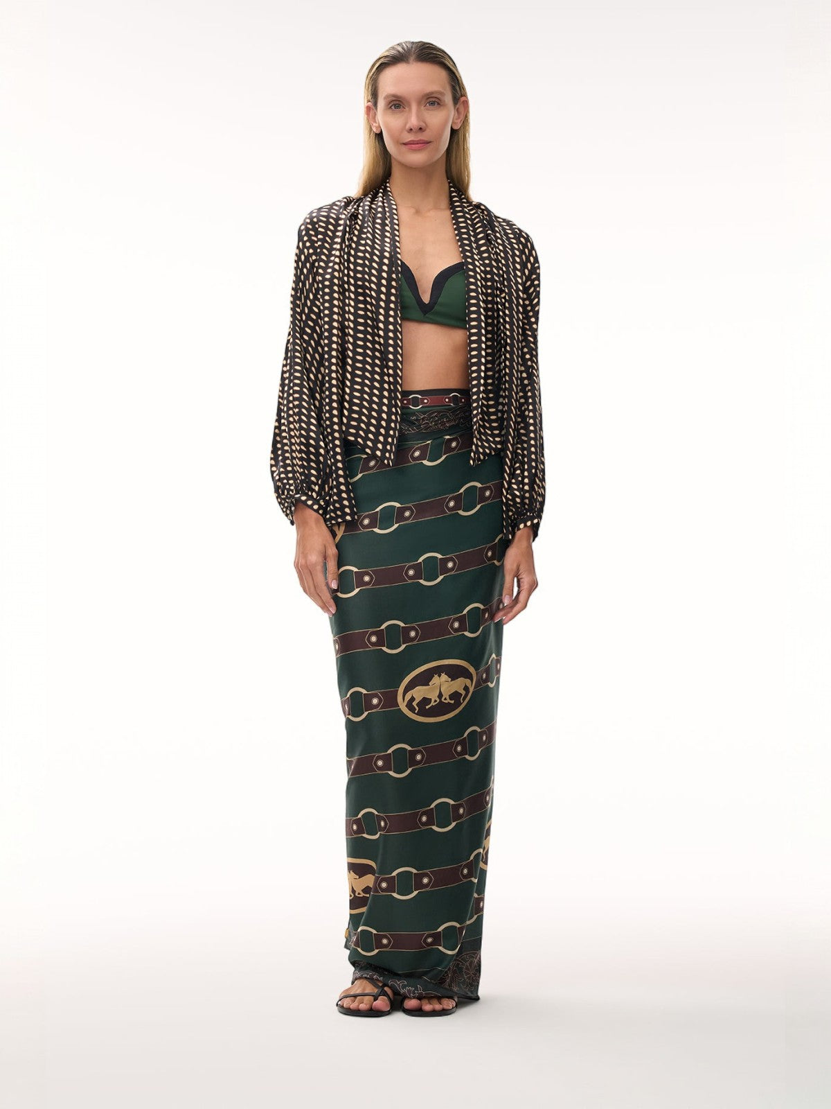 Simonetta Satin Silk Shirt | Black & Ivory Seeds