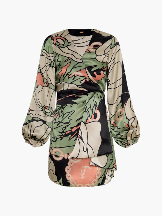 Tertulia Satin Silk Mini Dress | Sage Gladiolos Garden