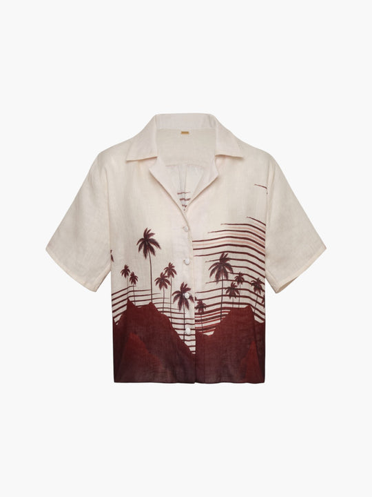 Tomaso Linen Shirt | Red Tropical Landscape
