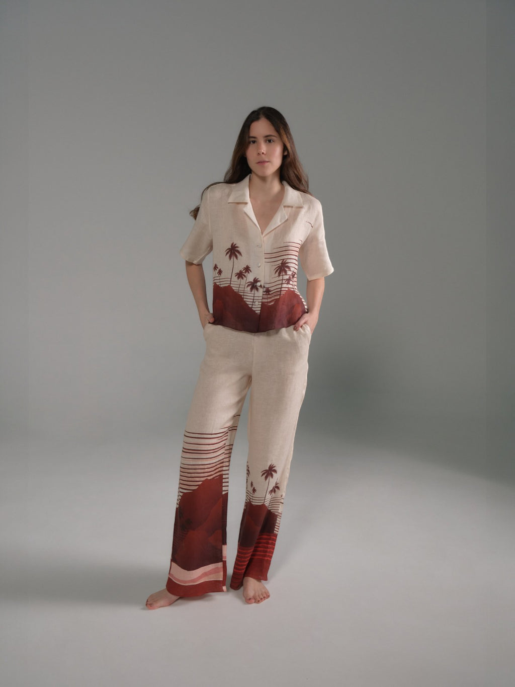 Tomaso Linen Shirt | Red Tropical Landscape