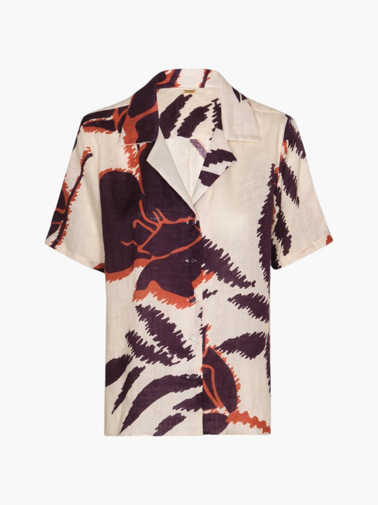Tomaso Linen Shirt | Ecru/Purple Gladiolos