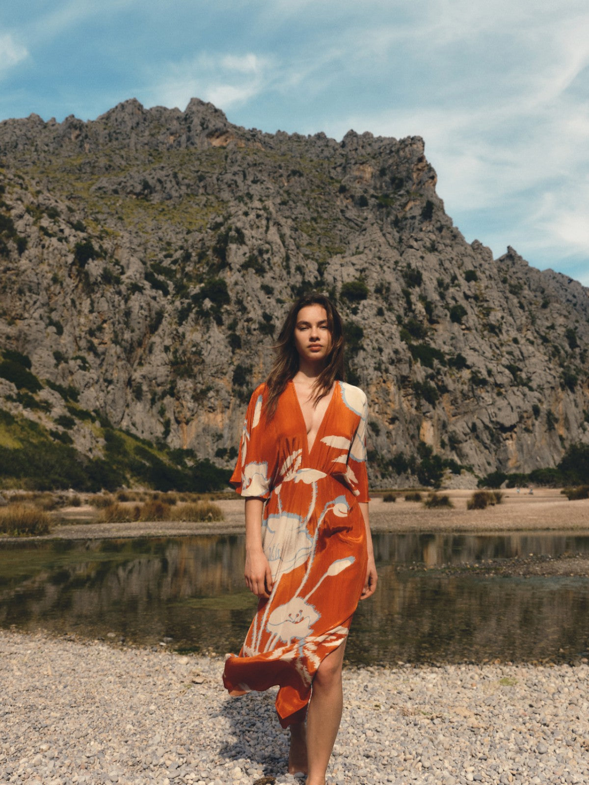 Topacio Crepe Chine Tunic Dress | Orange Gladiolos Topacio Crepe Chine Tunic Dress | Orange Gladiolos