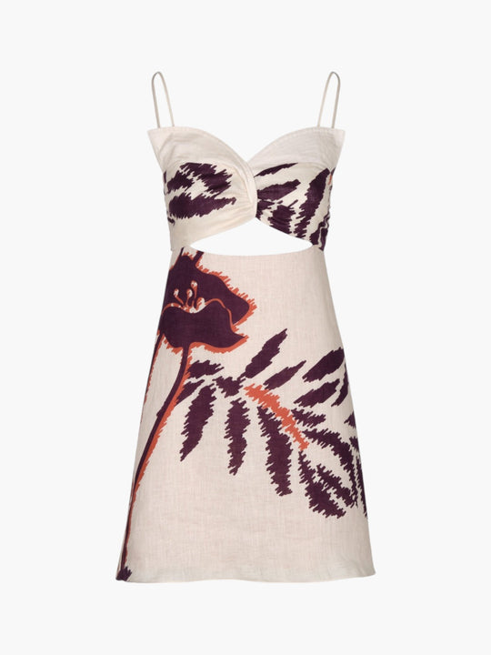 Victoria Linen Mini Dress | Ecru/Purple Gladiolos