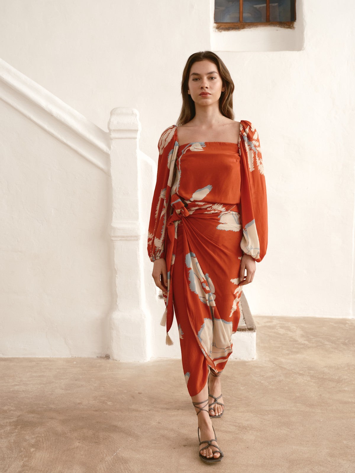 Mapara Crepe Chine Skirt | Orange Gladiolos Mapara Crepe Chine Skirt | Orange Gladiolos