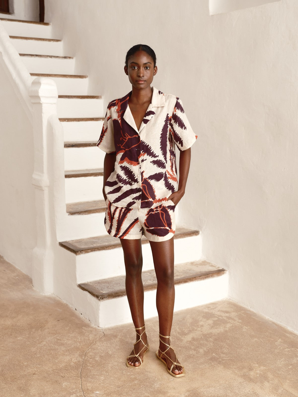 Tomaso Linen Shirt | Ecru/Purple Gladiolos Tomaso Linen Shirt | Ecru/Purple Gladiolos